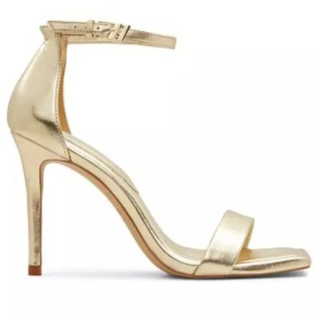 👠✨ ALDO Polesia Gold Metallic Patent Leather Ankle Strap Stiletto Heels Size 8